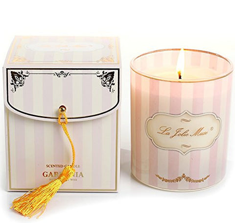 SCENTED JAR CANDLES GARDENIA AND JASMINE ESSENTIAL OIL, 45 HOURS BURN, 100% SOY WAX, GIFTS FOR MOM