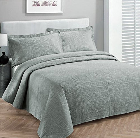 FANCY COLLECTION 3PC LUXURY BEDSPREAD COVERLET EMBOSSED BED COVER SOLID GREY NEW OVER SIZE 118"X106" KING/CALIFORNIA KING
