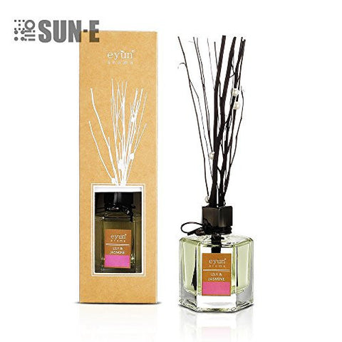 ESSENTIAL OIL REED DIFFUSER GIFT ORNAMENTS SET -REED STICKS AND LONG LASTING NATURAL SCENTED FRAGRANCE OIL (3.52OZ.) GLASS BOTTLE FOR AROMATHERAPY AND AIR FRESHENERS. (LILY & JASMINE)
