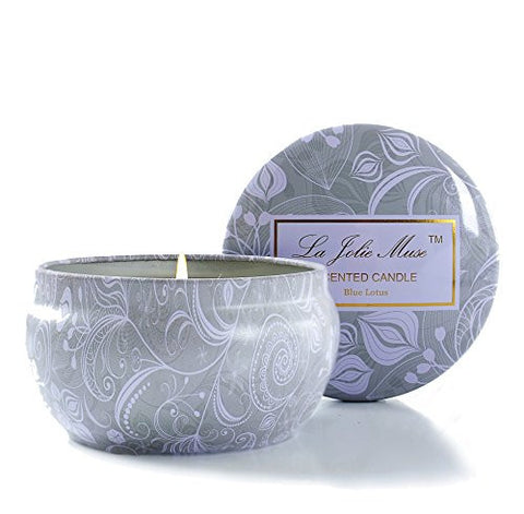 SCENTED CANDLES BLUE LOTUS CANDLE SOY WAX, 8.1OZ AROMATHERAPY STRESS RELIEF TRAVEL TINS, GIFTS FOR WOMEN