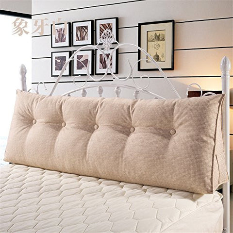 VCLIFE COTTON LINEN FILLED TRIANGULAR WEDGE CUSHION BED BACKREST POSITIONING SUPPORT PILLOW READING PILLOW HOME OFFICE LUMBAR PAD WITH REMOVABLE COVER,71X19X7.9INCH,BEIGE