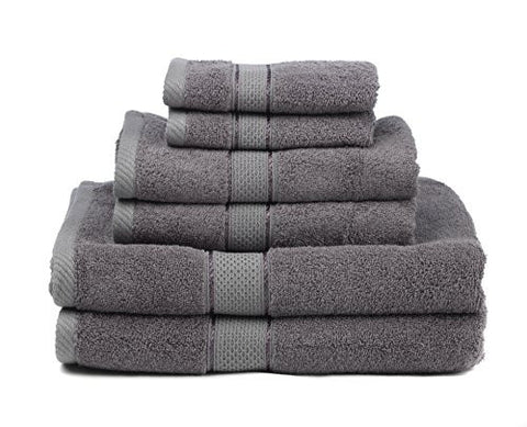 PREMIUM BAMBOO COTTON 6 PIECE TOWEL SET (2 BATH TOWELS, 2 HAND TOWELS AND 2 WASHCLOTHS) - NATURAL, ULTRA ABSORBENT AND ECO-FRIENDLY (COAL)