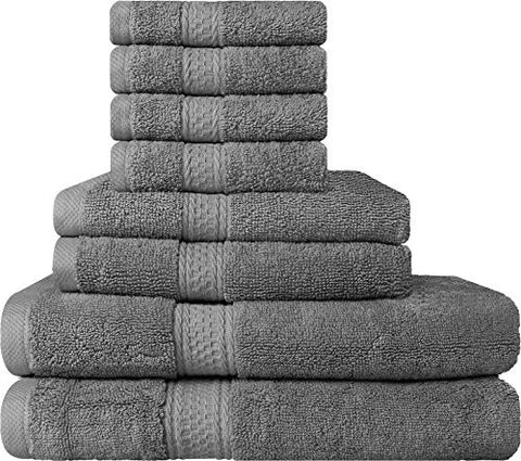 PREMIUM 8 PIECE TOWEL SET (GREY); 2 BATH TOWELS, 2 HAND TOWELS AND 4 WASHCLOTHS - COTTON - MACHINE WASHABLE, HOTEL QUALITY, SUPER SOFT AND HIGHLY ABSORBENT BY UTOPIA TOWELS