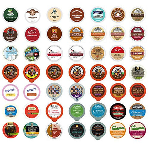 COFFEE, TEA, AND HOT CHOCOLATE VARIETY SAMPLER PACK FOR KEURIG K-CUP BREWERS, 50 COUNT