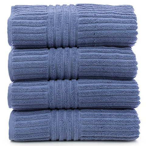 LUXURY HOTEL & SPA TURKISH COTTON BATH TOWEL SET STRIPED, WEDGEWOOD, SET OF 4